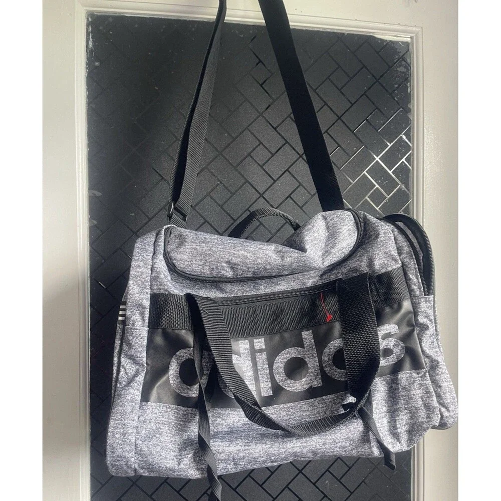 Adidas Defender Medium  Black Gray  Duffel Bag  Logo Shoulder STrap Travel Sport